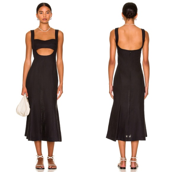 Matthew Bruch Eva Fluted Midi Dress in black Size 3 (Large) NEW! New with tags!